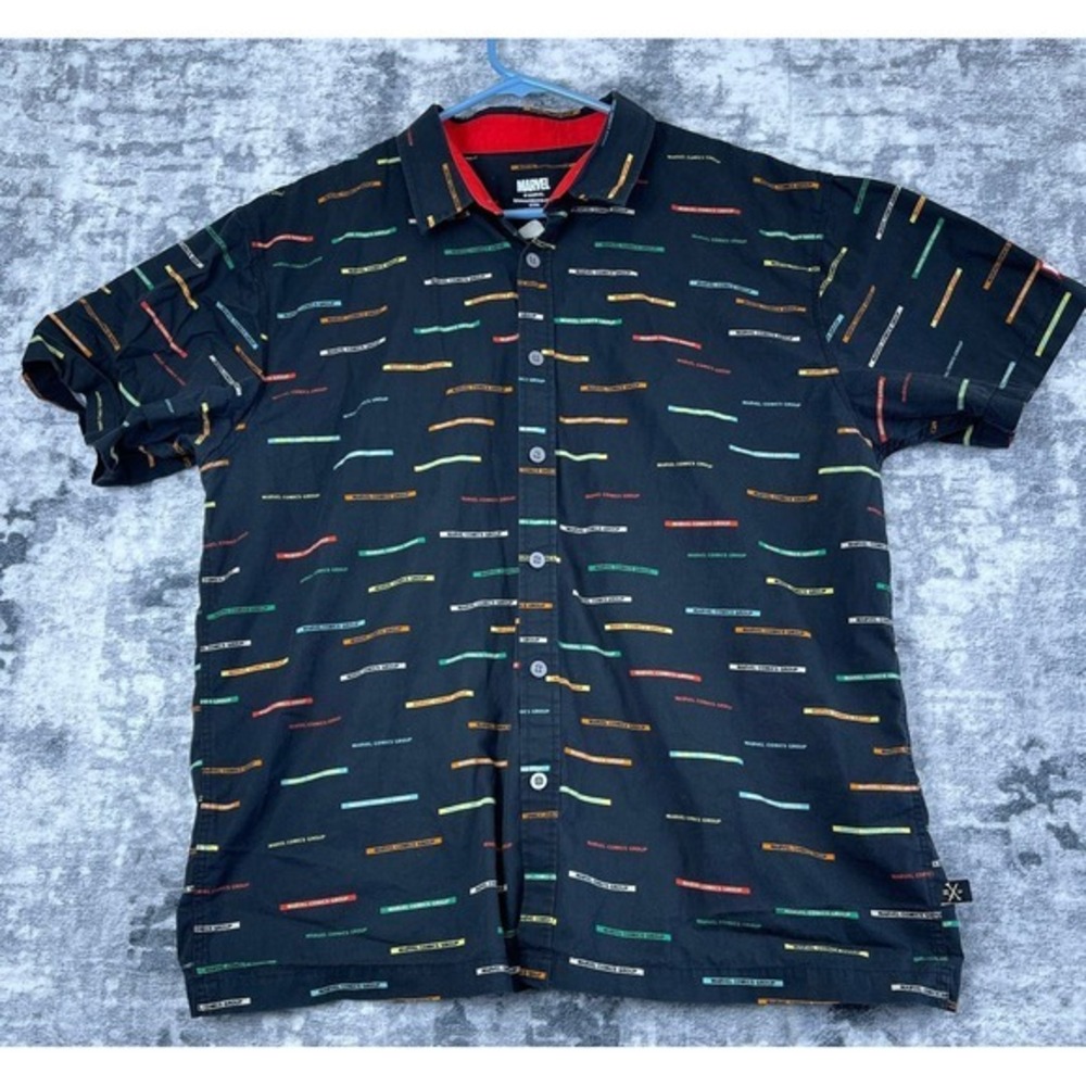 Marvel Comics Button Shirt Men's XL Black Graphic Print Short Sleeve Cotton NWOT
